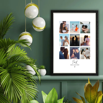 Personalised Couples Initials Photo Collage Print & Frame – 9 Photo Gift