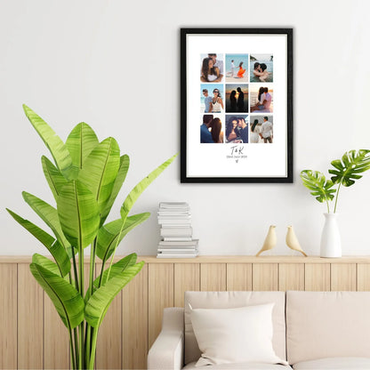 Personalised Couples Initials Photo Collage Print & Frame – 9 Photo Gift