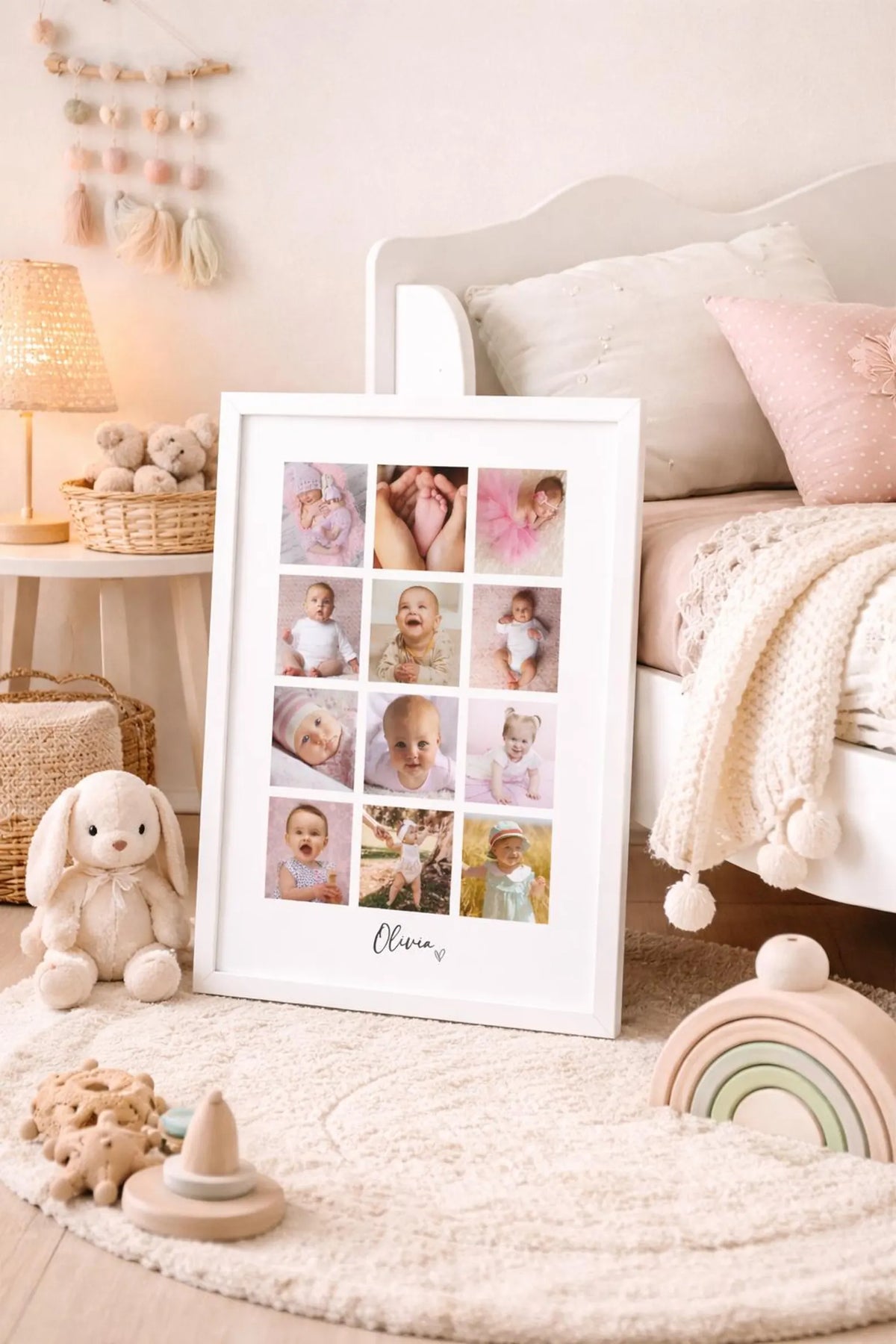 Personalised Baby 12 Photo Collage Print & Frame – Baby Keepsake Gift