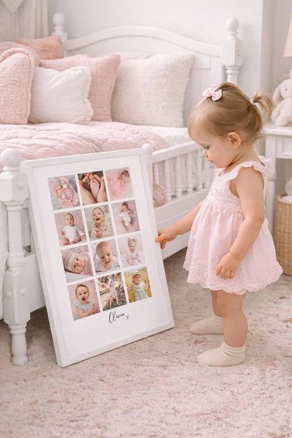 Personalised Baby 12 Photo Collage Print & Frame – Baby Keepsake Gift