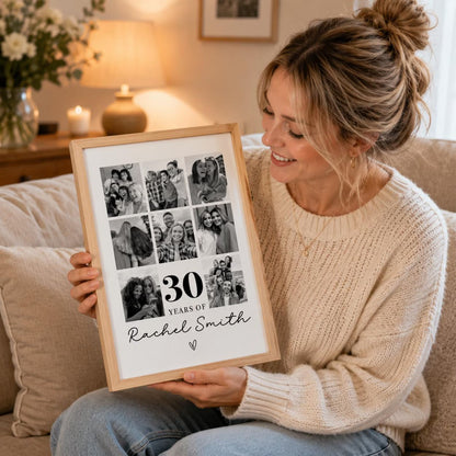 Personalised Years Of Memories Birthday Photo Collage Print & Frame – Any Age