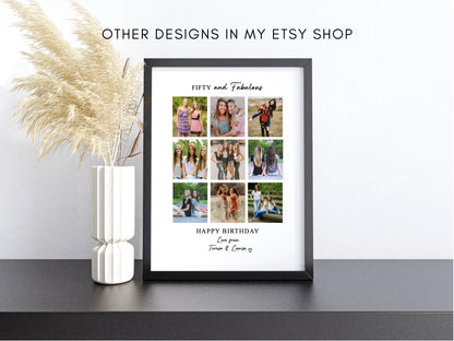 Personalised Forty & Fabulous 40th Birthday Photo Collage Print & Frame