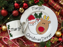 Load image into Gallery viewer, Personalised Christmas Dinner Plate &amp; Set – Hand Painted Santa Ceramic Plate, Bowl &amp; Mug