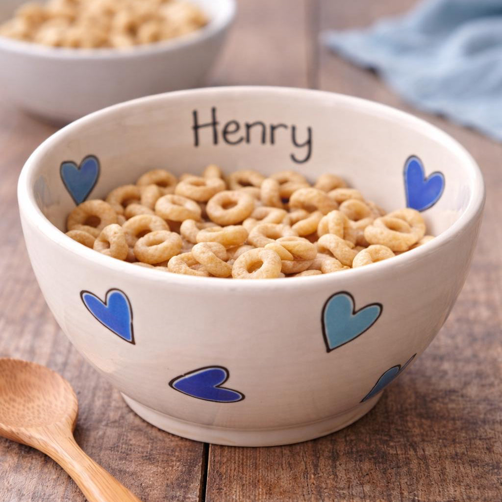 Personalised Ceramic Bowl – Hand Painted Hearts, Stars, Flowers or Spots