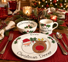 Load image into Gallery viewer, Personalised Christmas Dinner Plate &amp; Set – Hand Painted Santa Ceramic Plate, Bowl &amp; Mug