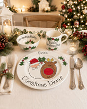 Load image into Gallery viewer, Personalised Christmas Dinner Plate &amp; Set – Hand Painted Santa Ceramic Plate, Bowl &amp; Mug