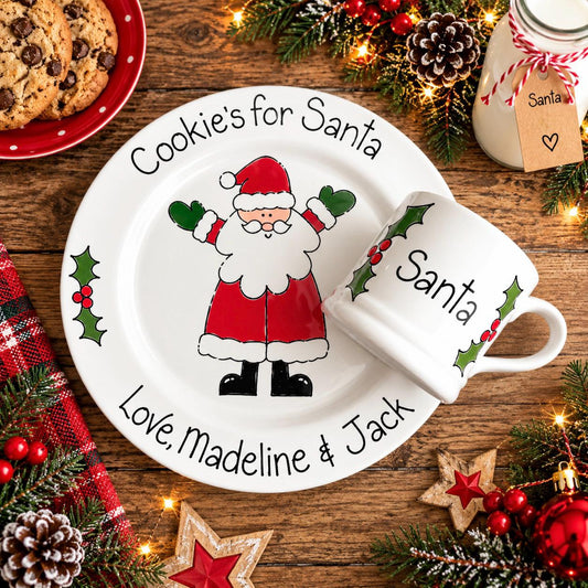 Personalised Cookies for Santa Plate & Mug Set – Hand Painted Christmas Ceramic