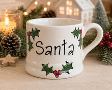 Load image into Gallery viewer, Personalised Christmas Dinner Plate &amp; Set – Hand Painted Santa Ceramic Plate, Bowl &amp; Mug