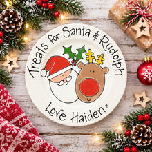 Load image into Gallery viewer, Personalised Treats for Santa &amp; Rudolf Plate – Hand Painted Christmas Ceramic Plate &amp; Mug Set