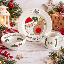 Load image into Gallery viewer, Personalised Christmas Dinner Plate &amp; Set – Hand Painted Santa Ceramic Plate, Bowl &amp; Mug