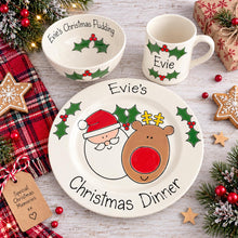 Load image into Gallery viewer, Personalised Christmas Dinner Plate &amp; Set – Hand Painted Santa Ceramic Plate, Bowl &amp; Mug