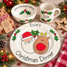 Load image into Gallery viewer, Personalised Christmas Dinner Plate &amp; Set – Hand Painted Santa Ceramic Plate, Bowl &amp; Mug