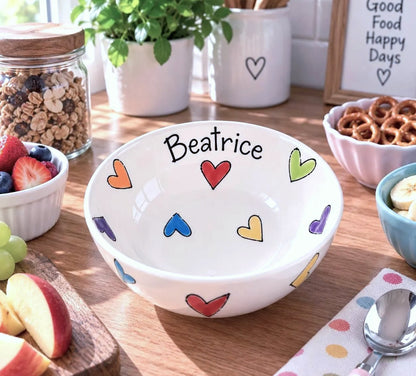 Personalised Ceramic Bowl – Hand Painted Hearts, Stars, Flowers or Spots