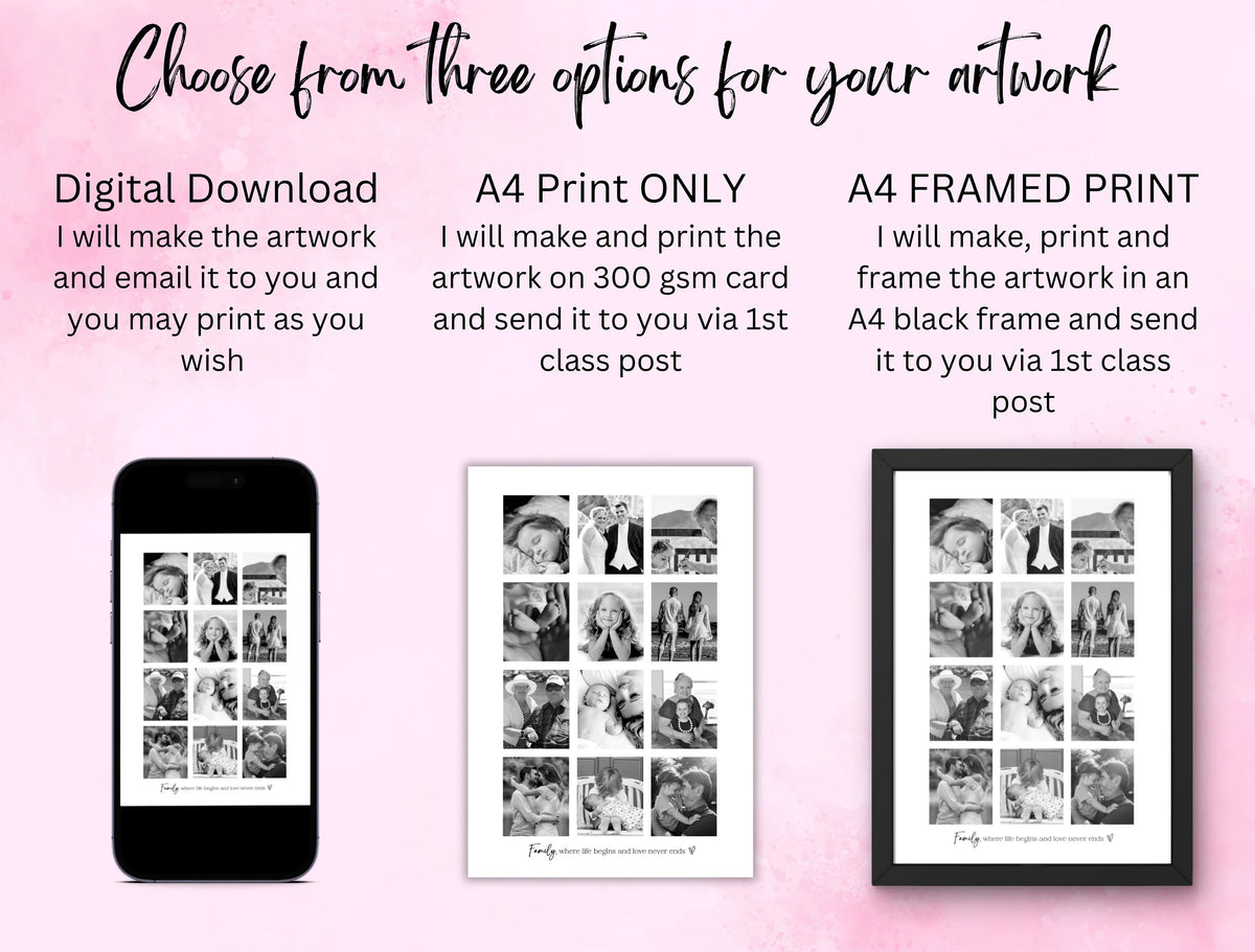 Personalised Daddy 4 Photo Collage Print & Frame – Father's Day Gift
