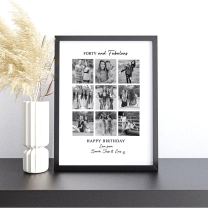 Personalised Forty & Fabulous 40th Birthday Photo Collage Print & Frame