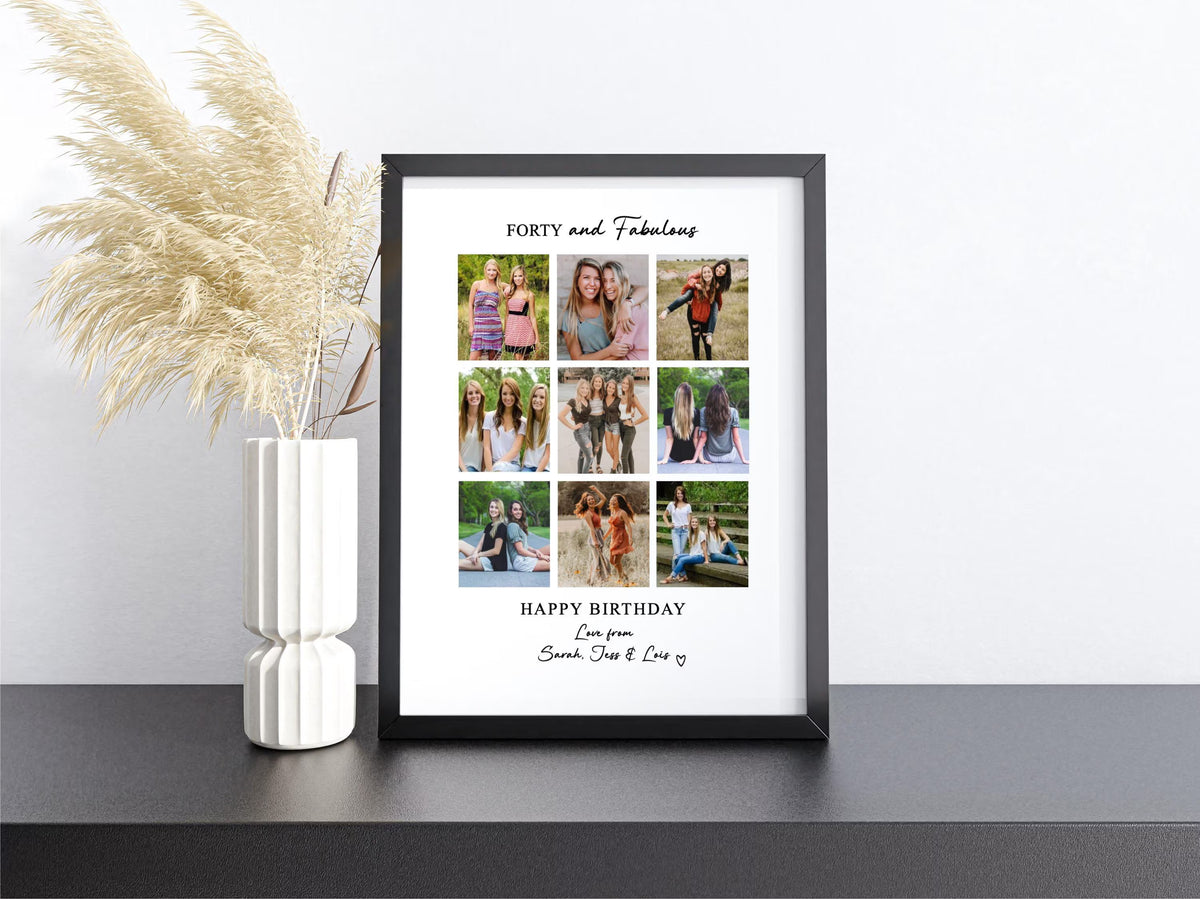 Personalised Forty & Fabulous 40th Birthday Photo Collage Print & Frame