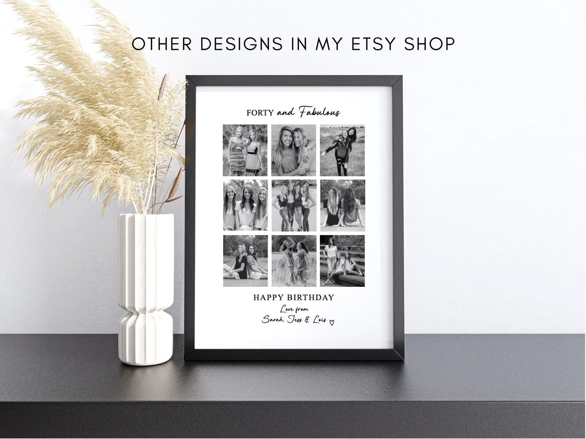 Personalised Forty & Fabulous 40th Birthday Photo Collage Print & Frame