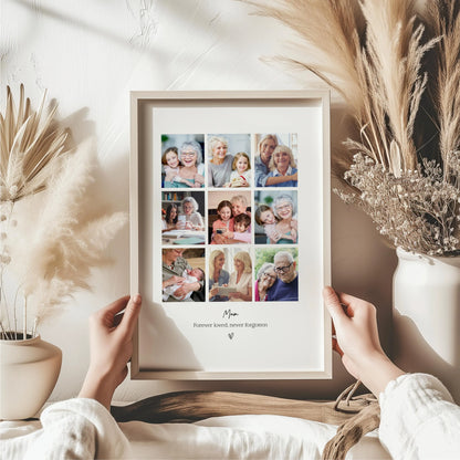 Personalised Bereavement Memorial Photo Frame – 9 Photo Collage Gift