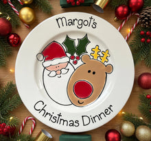 Load image into Gallery viewer, Personalised Christmas Dinner Plate &amp; Set – Hand Painted Santa Ceramic Plate, Bowl &amp; Mug