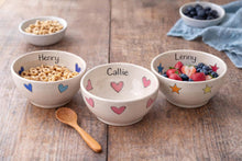 Load image into Gallery viewer, Personalised Ceramic Bowl – Hand Painted Hearts, Stars, Flowers or Spots