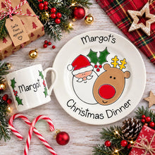 Load image into Gallery viewer, Personalised Christmas Dinner Plate &amp; Set – Hand Painted Santa Ceramic Plate, Bowl &amp; Mug