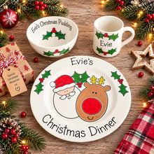 Load image into Gallery viewer, Personalised Christmas Dinner Plate &amp; Set – Hand Painted Santa Ceramic Plate, Bowl &amp; Mug