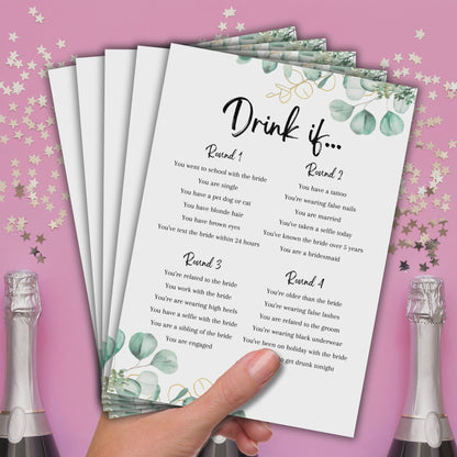 Drink If Hen Party Game | Eucalyptus Design | Funny Bridal Shower Game | Printed A5 Cards | Hens Night Activity | Bride Tribe Fun