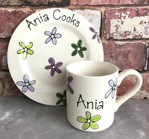 9009 - Personalised Hand Painted Ceramic Plate & Mug Set