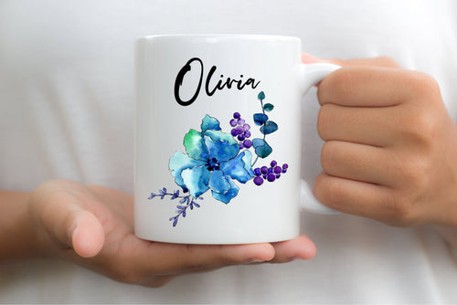 7041 - Personalised Name Flower Mug